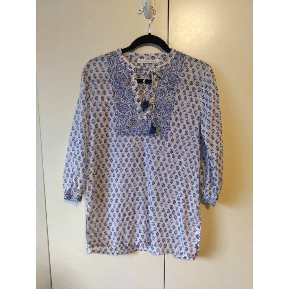 Womens Boho Chic Coastal Floral Tassel Tunic Top Size S Beachy Resort Euro Girl